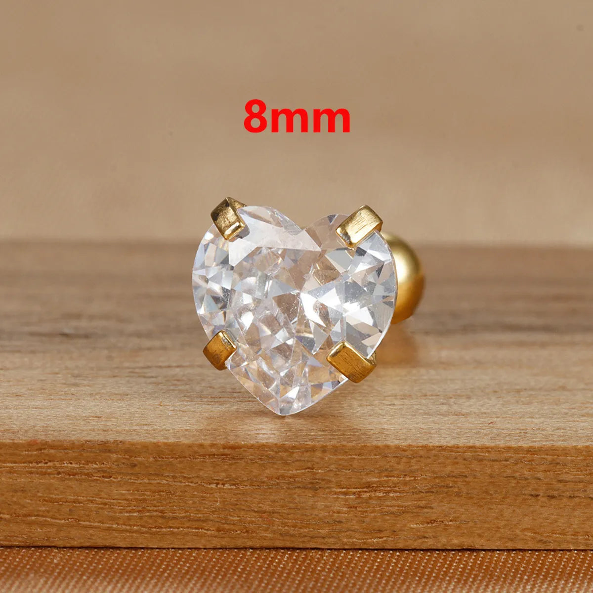 1 Piece IG Style Simple Style Heart Shape Plating Inlay 304 Stainless Steel Zircon Ear Studs