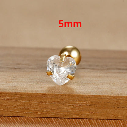 1 Piece IG Style Simple Style Heart Shape Plating Inlay 304 Stainless Steel Zircon Ear Studs