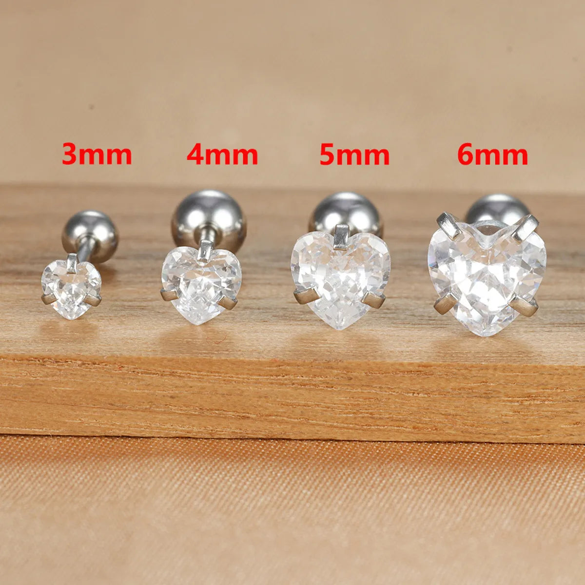 1 Piece IG Style Simple Style Heart Shape Plating Inlay 304 Stainless Steel Zircon Ear Studs