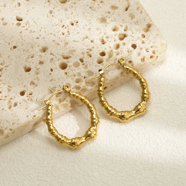 1 Piece IG Style Simple Style Round Bamboo Irregular 304 Stainless Steel 18K Gold Plated Earrings