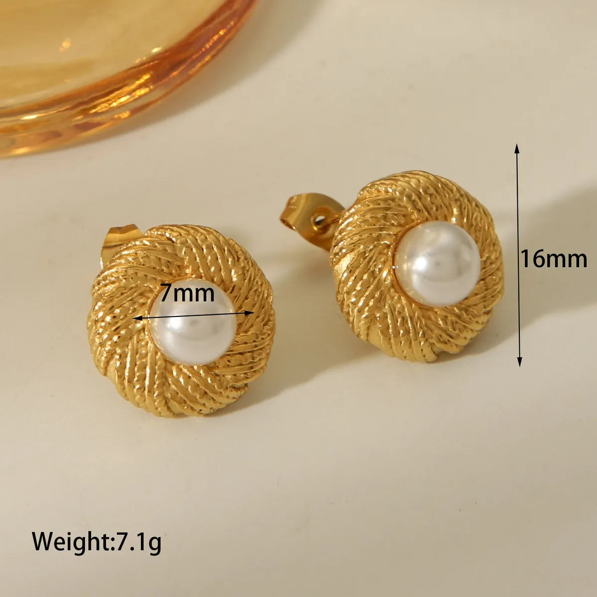 1 Piece IG Style Simple Style Round Inlay 304 Stainless Steel Artificial Pearls 18K Gold Plated Ear Studs