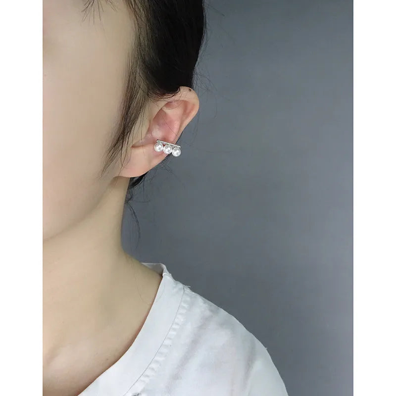 1 Piece Ig Style Simple Style Round Plating Inlay Sterling Silver Pearl Ear Clips