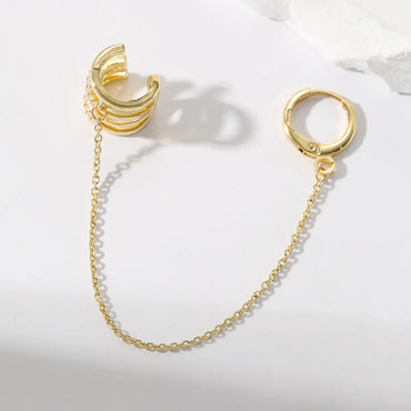 1 Piece Ig Style Simple Style Solid Color Plating Chain Inlay Copper Zircon 14k Gold Plated Ear Cuffs Earrings