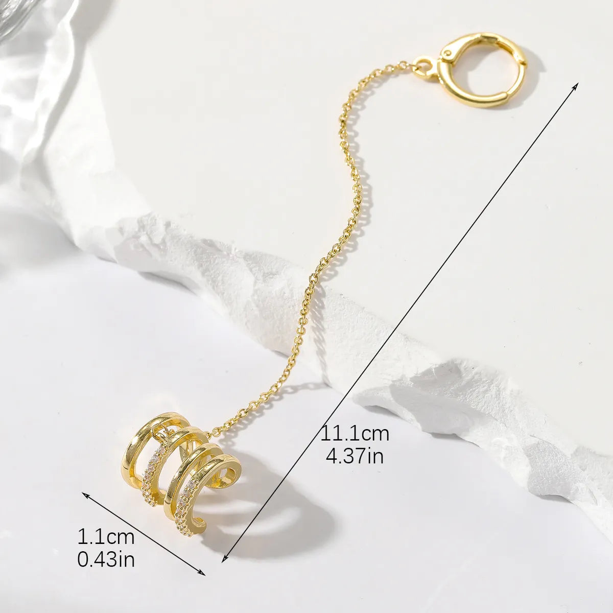 1 Piece Ig Style Simple Style Solid Color Plating Chain Inlay Copper Zircon 14k Gold Plated Ear Cuffs Earrings