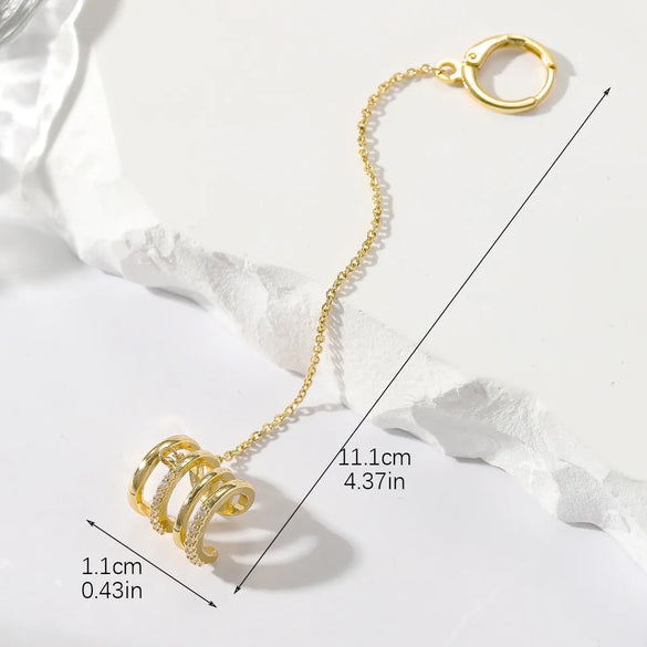1 Piece Ig Style Simple Style Solid Color Plating Chain Inlay Copper Zircon 14k Gold Plated Ear Cuffs Earrings