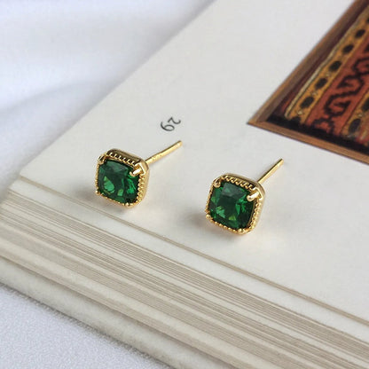 1 Piece IG Style Simple Style Square Inlay Sterling Silver Zircon Ear Studs