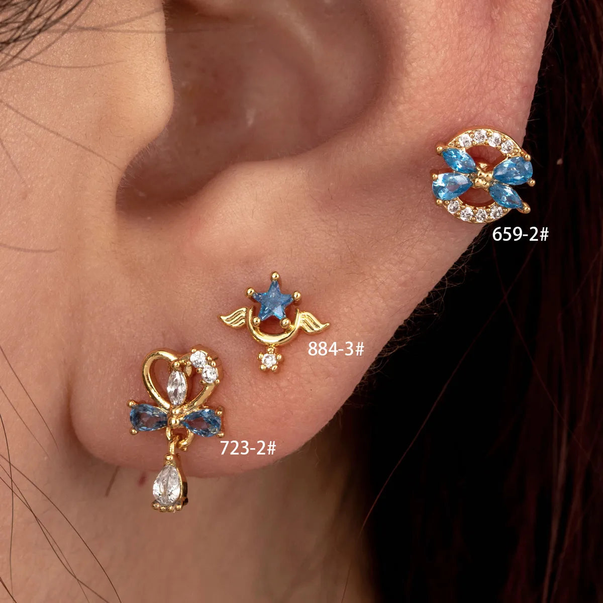 1 Piece IG Style Simple Style Star Heart Shape Bow Knot Inlay Copper Zircon Ear Studs Cartilage Earrings