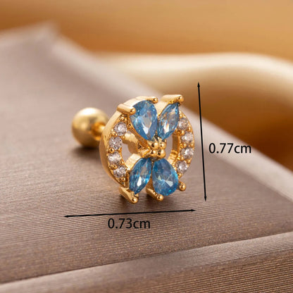 1 Piece IG Style Simple Style Star Heart Shape Bow Knot Inlay Copper Zircon Ear Studs Cartilage Earrings