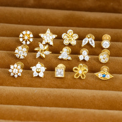 1 Piece Ig Style Simple Style Star Heart Shape Flower Plating Inlay Stainless Steel Zircon Ear Studs