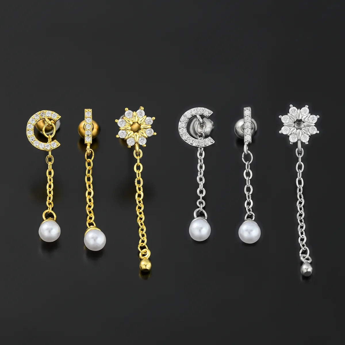 1 Piece Ig Style Simple Style Tassel Plating Inlay Brass Artificial Pearls Zircon 18k Gold Plated White Gold Plated Ear Studs