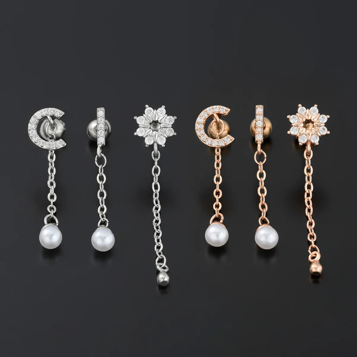 1 Piece Ig Style Simple Style Tassel Plating Inlay Brass Artificial Pearls Zircon 18k Gold Plated White Gold Plated Ear Studs