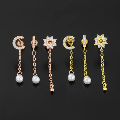 1 Piece Ig Style Simple Style Tassel Plating Inlay Brass Artificial Pearls Zircon 18k Gold Plated White Gold Plated Ear Studs