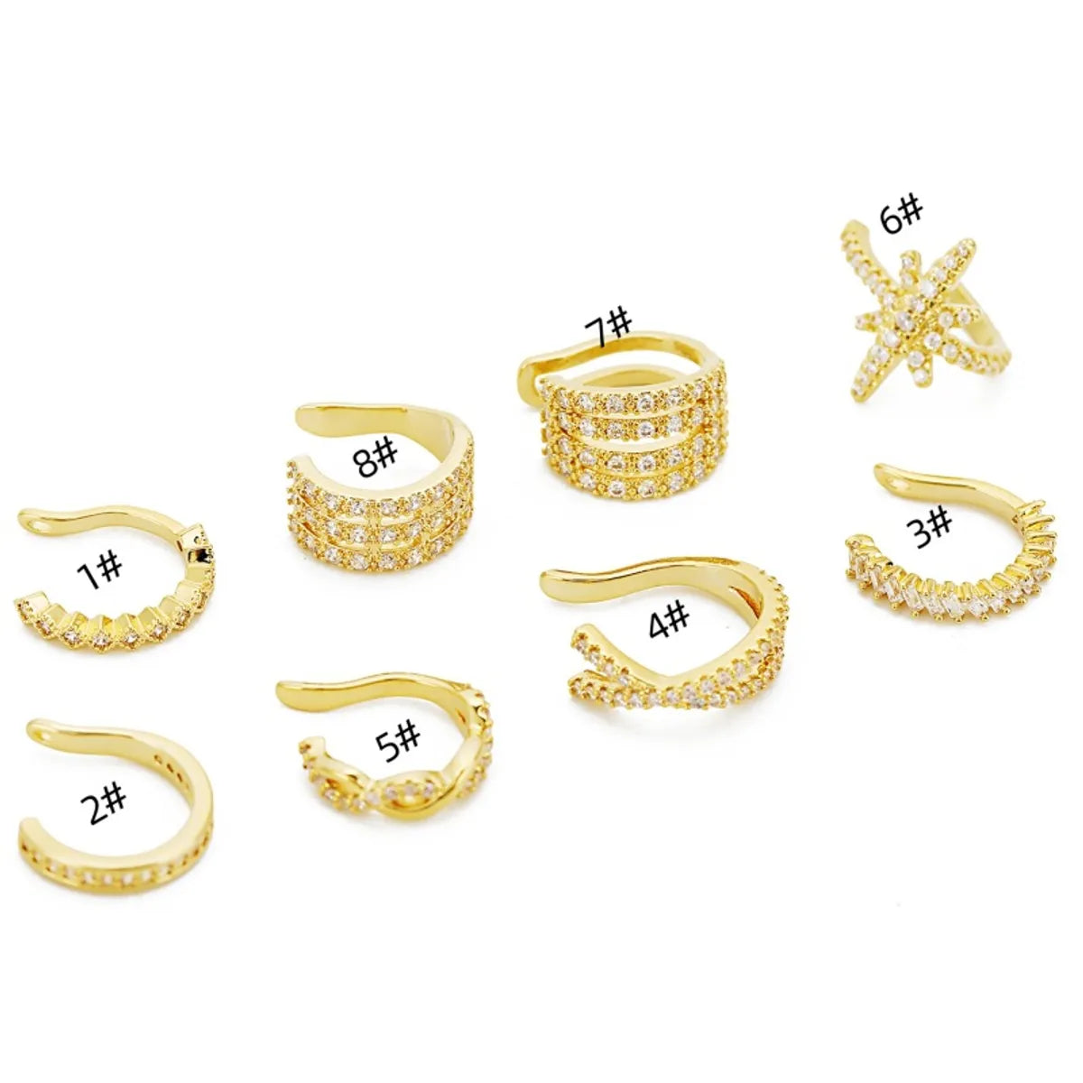 1 Piece IG Style Simple Style U Shape Star Inlay Copper Zircon Ear Cuffs