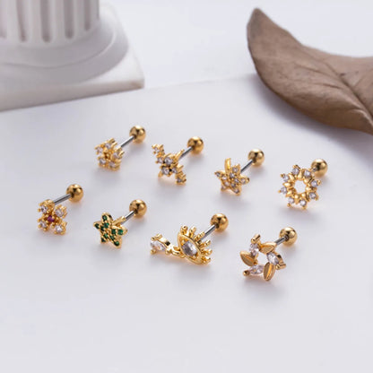 1 Piece Ig Style Star Eye Flower Plating Inlay Stainless Steel Zircon Ear Studs