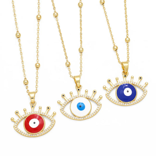 1 Piece Ins Style Devil's Eye Copper Enamel Plating Inlay Zircon 18k Gold Plated Pendant Necklace