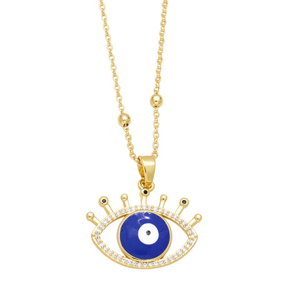 1 Piece Ins Style Devil's Eye Copper Enamel Plating Inlay Zircon 18k Gold Plated Pendant Necklace