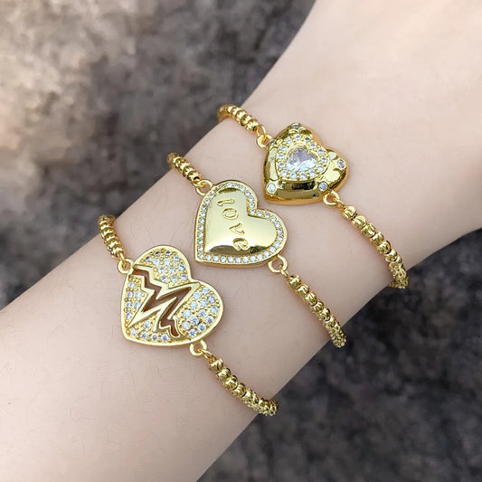 1 Piece Ins Style Heart Shape Copper Plating Inlay Zircon 18k Gold Plated Bracelets