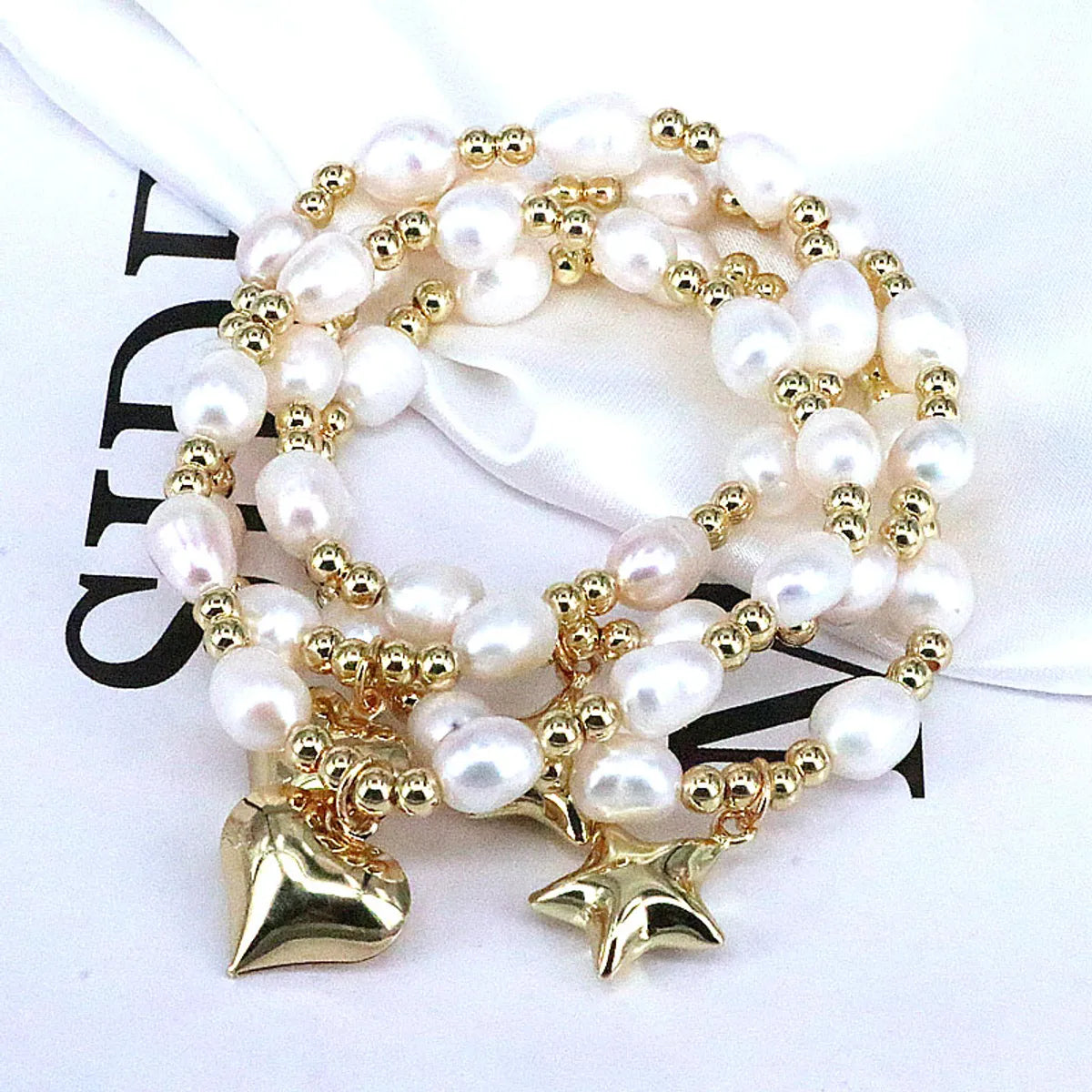 1 Piece Ins Style Star Heart Shape Copper Pearl Plating Bracelets