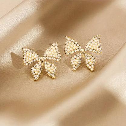 1 Piece Japanese Style Sweet Bow Knot Inlay Alloy Rhinestones Ear Studs