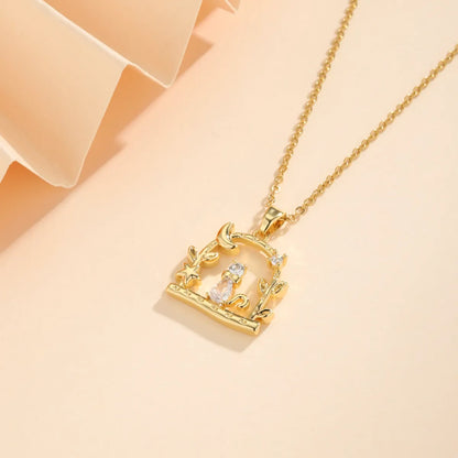 Korean Style Cross Square Flower Stainless Steel Titanium Steel Plating Inlay Zircon 18k Gold Plated Gold Plated Pendant Necklace