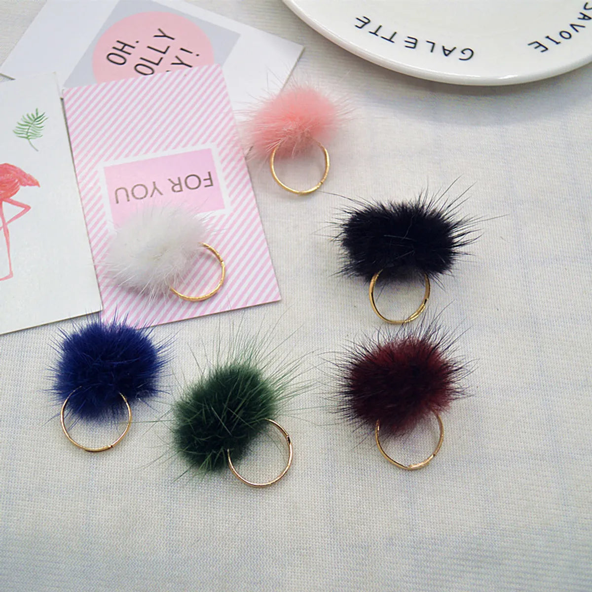 1 Piece Korean Style Hairball Mink Hair Metal Women's Rings