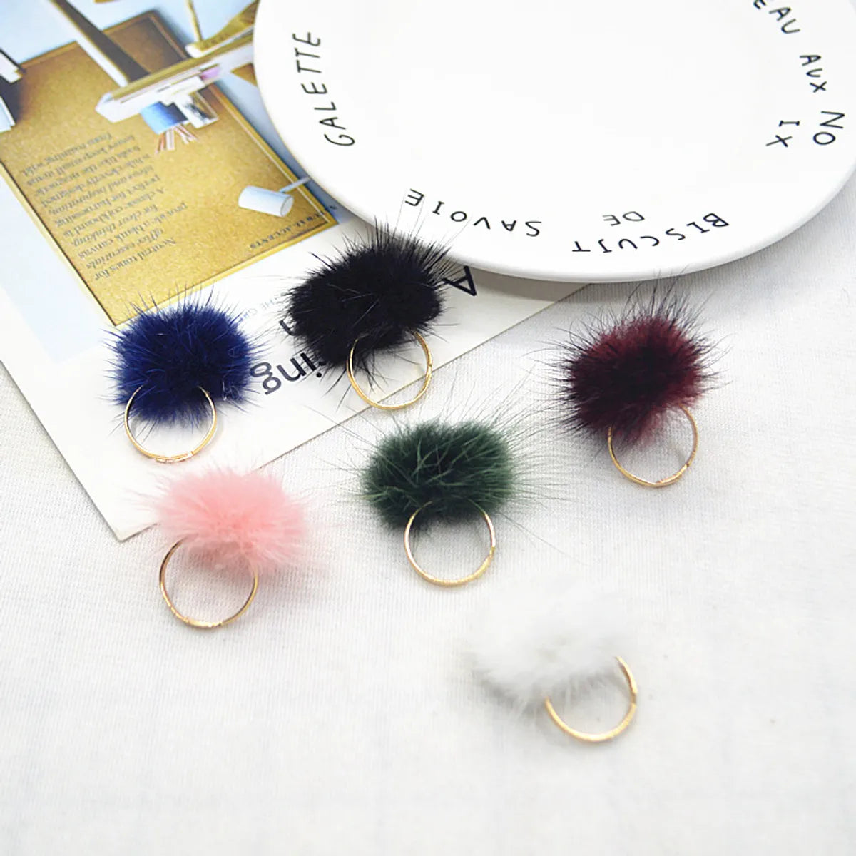 1 Piece Korean Style Hairball Mink Hair Metal Women's Rings