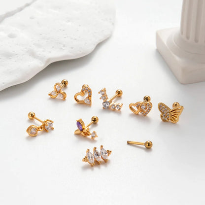 1 Piece Korean Style Heart Shape Butterfly Plating Inlay Stainless Steel Zircon 18k Gold Plated Ear Studs