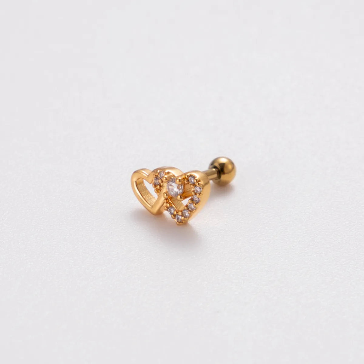 1 Piece Korean Style Heart Shape Butterfly Plating Inlay Stainless Steel Zircon 18k Gold Plated Ear Studs