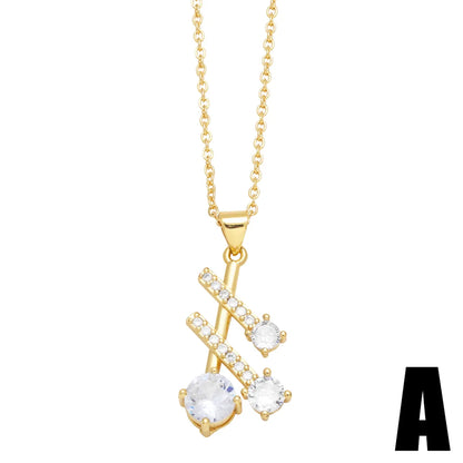 Korean Style Letter Tennis Racket Copper 18k Gold Plated Zircon Pendant Necklace In Bulk