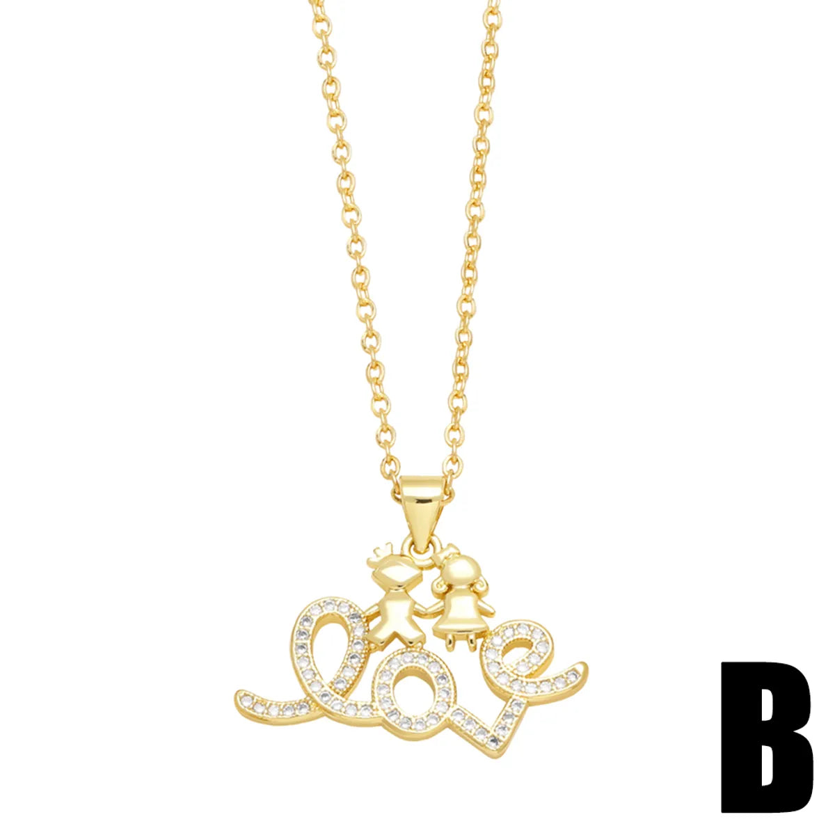 Korean Style Letter Tennis Racket Copper 18k Gold Plated Zircon Pendant Necklace In Bulk