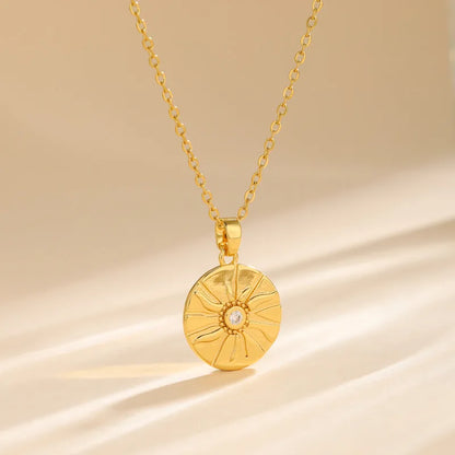 Stainless Steel Titanium Steel 18K Gold Plated Korean Style Plating Inlay Square Leaves Bow Knot Zircon Pendant Necklace