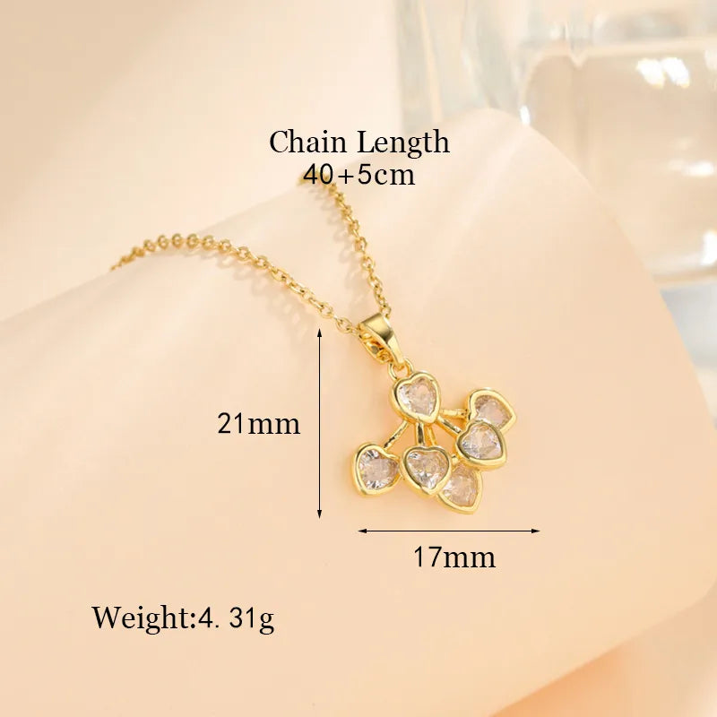 Stainless Steel Titanium Steel 18K Gold Plated Korean Style Plating Inlay Square Leaves Bow Knot Zircon Pendant Necklace