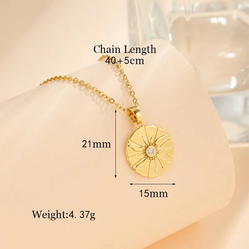 Stainless Steel Titanium Steel 18K Gold Plated Korean Style Plating Inlay Square Leaves Bow Knot Zircon Pendant Necklace