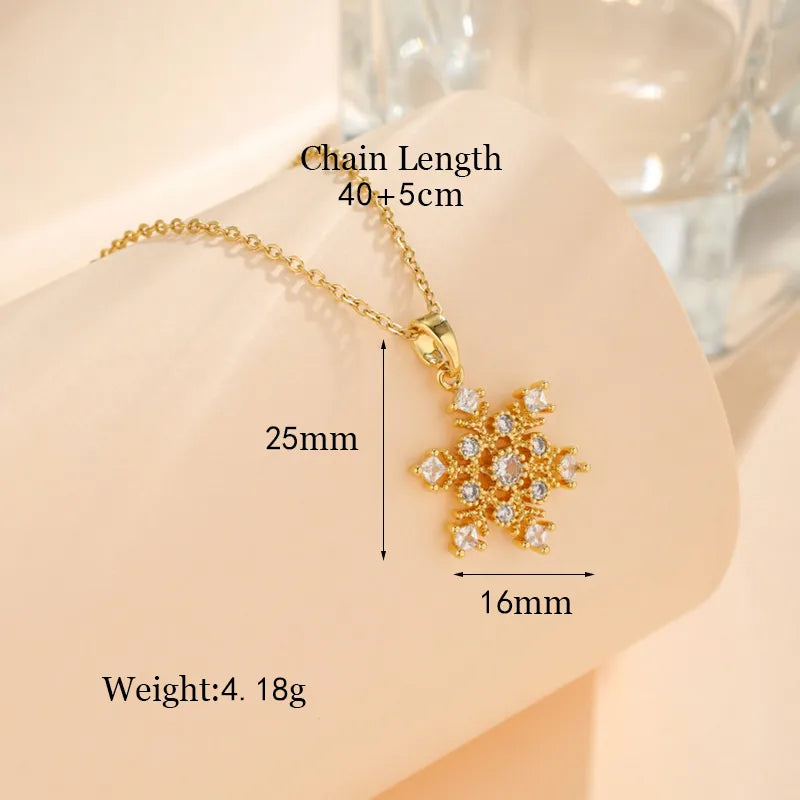 Stainless Steel Titanium Steel 18K Gold Plated Korean Style Plating Inlay Square Leaves Bow Knot Zircon Pendant Necklace