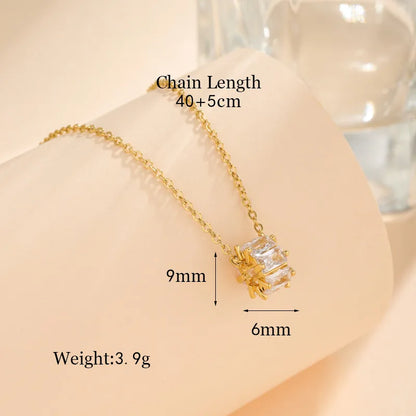 Stainless Steel Titanium Steel 18K Gold Plated Korean Style Plating Inlay Square Leaves Bow Knot Zircon Pendant Necklace