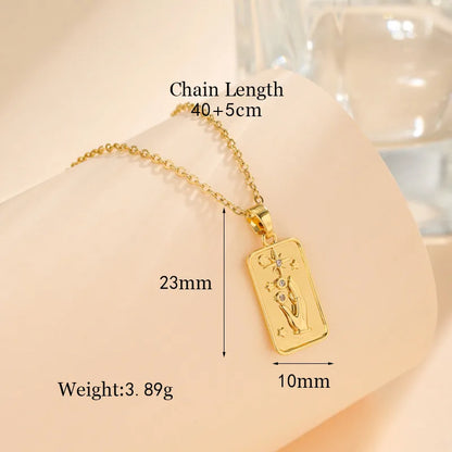 Stainless Steel Titanium Steel 18K Gold Plated Korean Style Plating Inlay Square Leaves Bow Knot Zircon Pendant Necklace