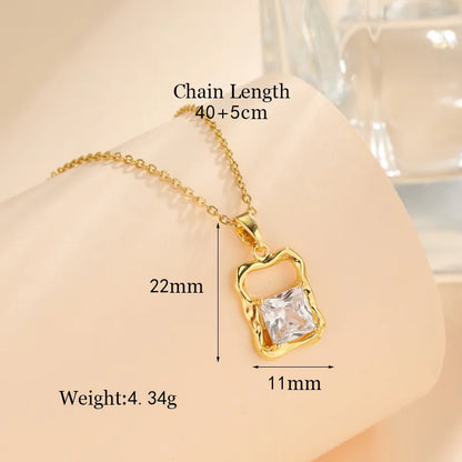 Stainless Steel Titanium Steel 18K Gold Plated Korean Style Plating Inlay Square Leaves Bow Knot Zircon Pendant Necklace