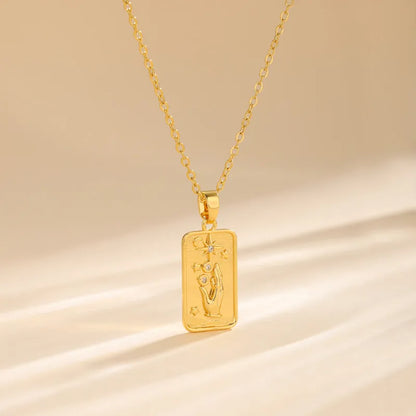 Stainless Steel Titanium Steel 18K Gold Plated Korean Style Plating Inlay Square Leaves Bow Knot Zircon Pendant Necklace