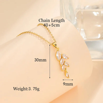 Stainless Steel Titanium Steel 18K Gold Plated Korean Style Plating Inlay Square Leaves Bow Knot Zircon Pendant Necklace