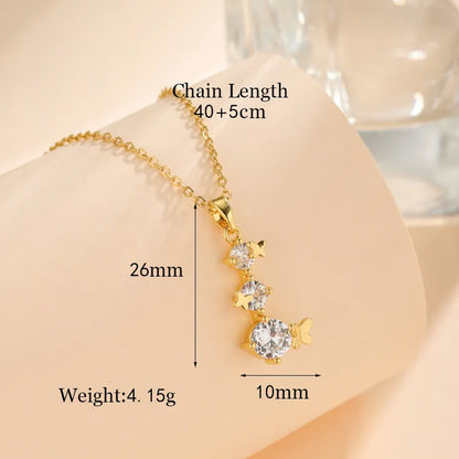 Stainless Steel Titanium Steel 18K Gold Plated Korean Style Plating Inlay Square Leaves Bow Knot Zircon Pendant Necklace