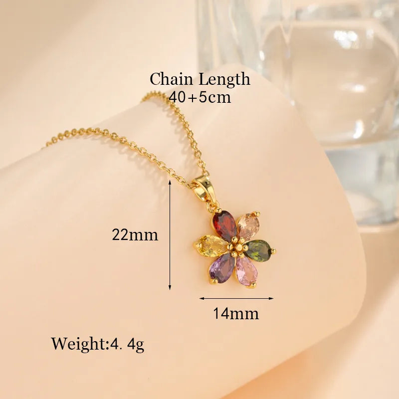 Stainless Steel Titanium Steel 18K Gold Plated Korean Style Plating Inlay Square Leaves Bow Knot Zircon Pendant Necklace