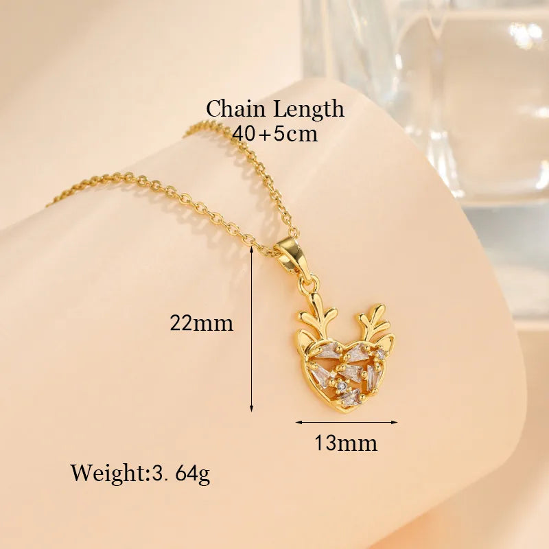 Stainless Steel Titanium Steel 18K Gold Plated Korean Style Plating Inlay Square Leaves Bow Knot Zircon Pendant Necklace