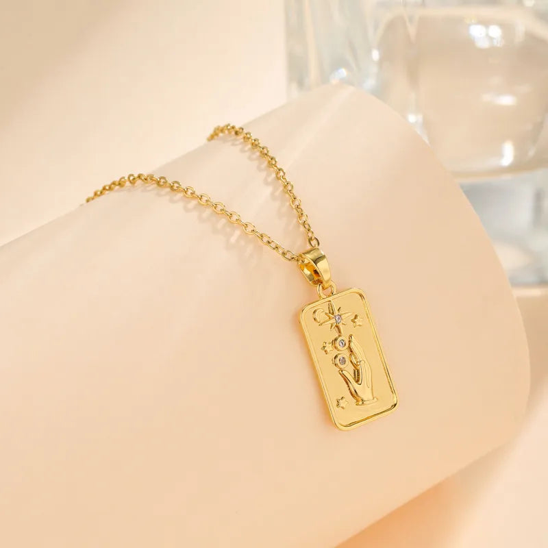 Stainless Steel Titanium Steel 18K Gold Plated Korean Style Plating Inlay Square Leaves Bow Knot Zircon Pendant Necklace