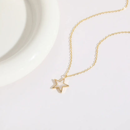 1 Piece Korean Style Star Butterfly Copper Pearl Plating Inlay Shell 14k Gold Plated Pendant Necklace