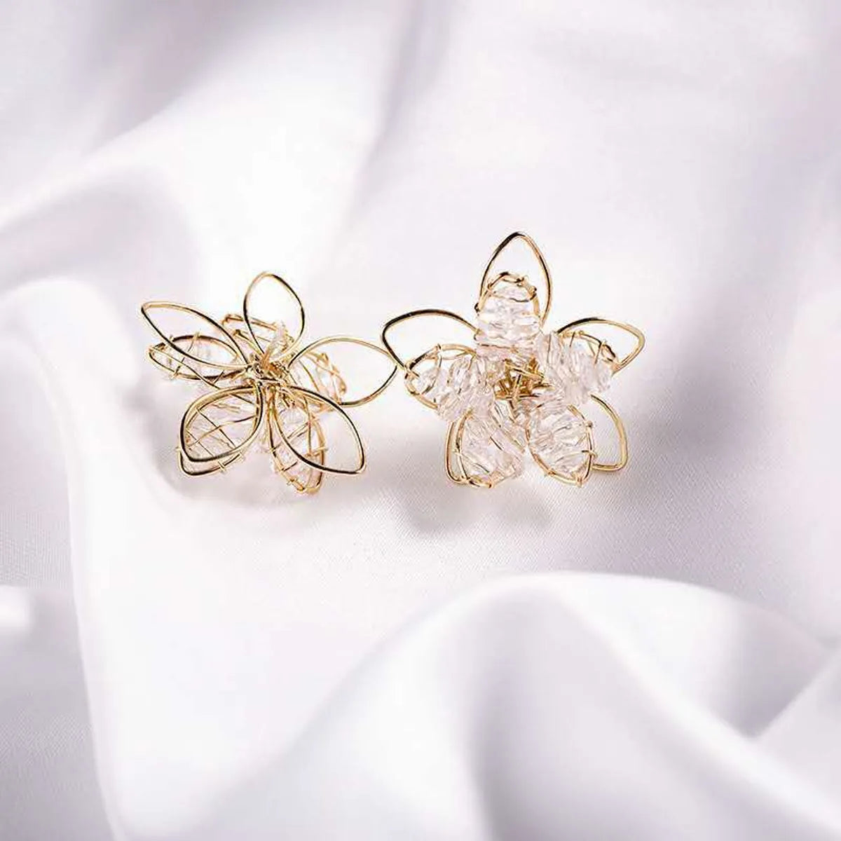 Wholesale Jewelry 1 Pair Lady Flower Artificial Crystal Ear Studs