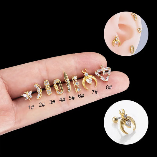 1 Piece Lady Geometric Asymmetrical Plating Inlay 316 Stainless Steel  Copper Ear Studs