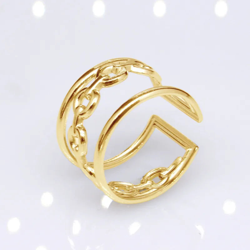 1 Piece Lady Geometric Titanium Steel Plating Open Ring