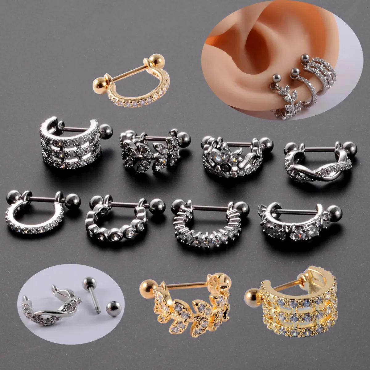 1 Piece Lady Heart Shape Inlay Stainless Steel Zircon Ear Studs