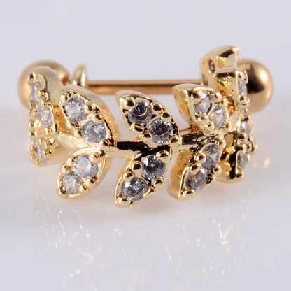 1 Piece Ear Cartilage Rings & Studs Lady Leaves Heart Shape 304 Stainless Steel Copper Zircon Inlay Zircon 18K Gold Plated