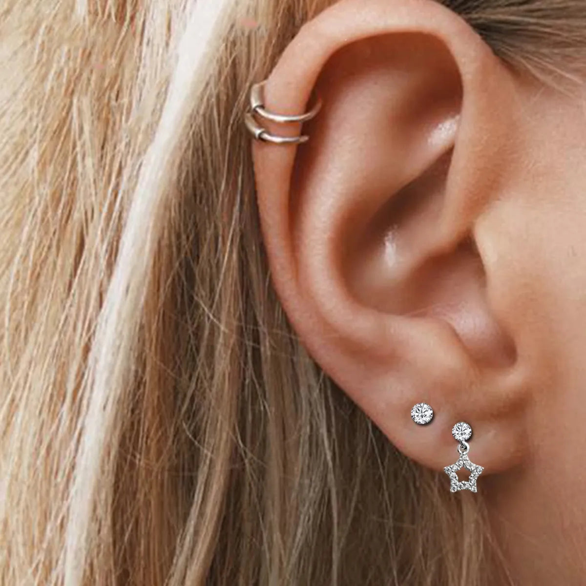 1 Piece Lady Star Inlay Stainless Steel Zircon Ear Studs